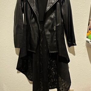 VENUS Black Leather Jacket with Lace Accents